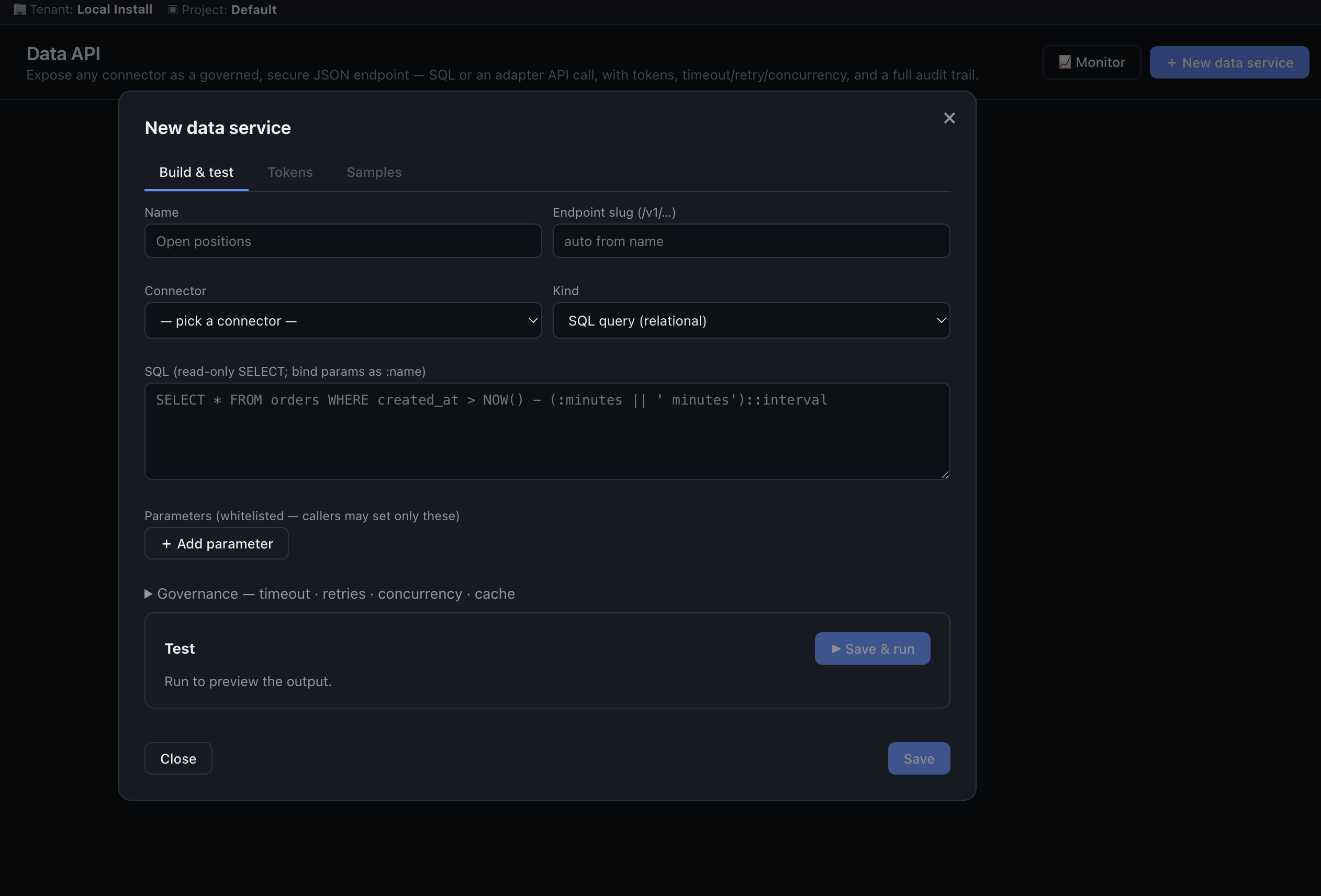 Defining a Data API service and minting tokens
